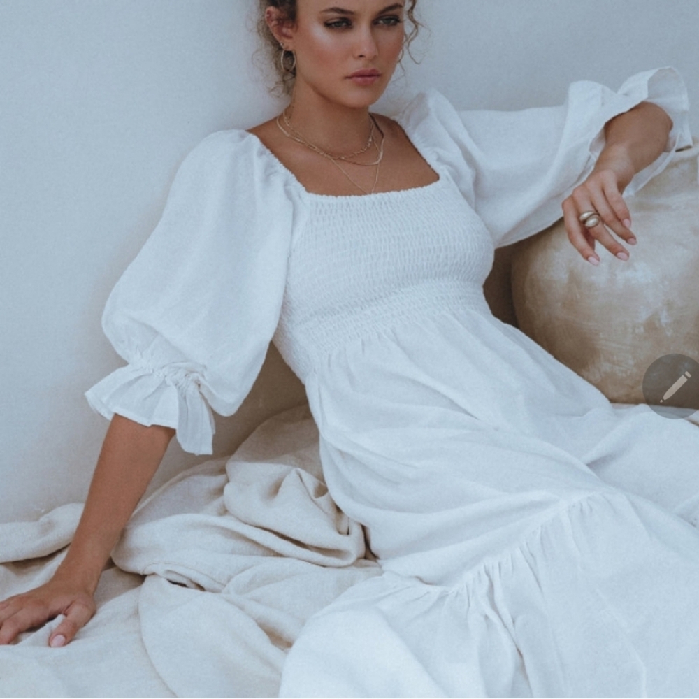 100 % linen summer dress white size S beach dress - Picture 5 of 8